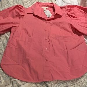 H & M Pink elbow length puff sleeved shirt